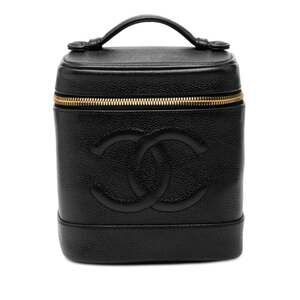 CHANEL Black Caviar Leather Logo Vanity Bag